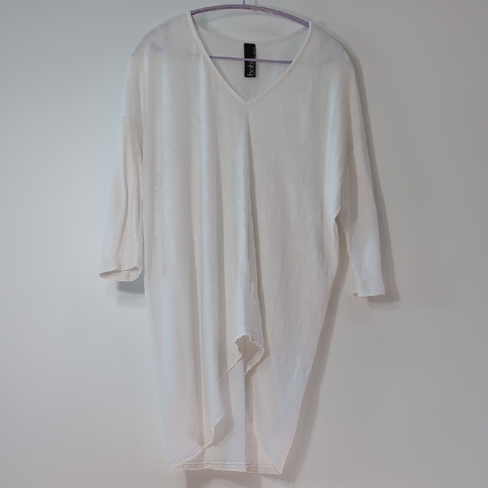 bobi | White Lightweight 100% Cotton V-Neck Tunic Oversized Top Size L